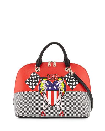 Saffiano Faux-leather Satchel Bag, Red