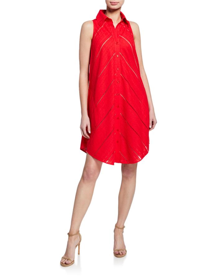 Shelly Eyelet Sleeveless Dress W/ Mesh Slip & Button-back