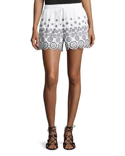 Embroidered Cotton Shorts, White/black