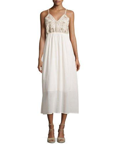 Beaded Sleeveless Maxi Dress, Eggshell