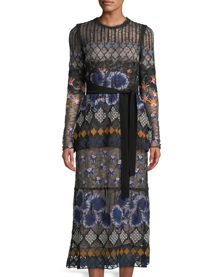 Tropical Botanic Embroidered-lace Gown