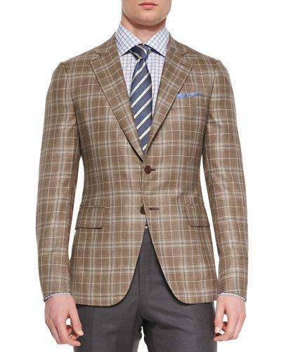 Plaid Two-button Jacket, Light Brown/creme