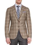 Plaid Two-button Jacket, Light Brown/creme