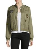 Button-front Patched Jacket, Olive