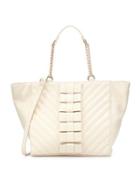 Black Tie Affair Quilted Bow Tote Bag, Cream