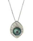 14k Tahitian Pearl & Diamond Marquise Pendant Necklace
