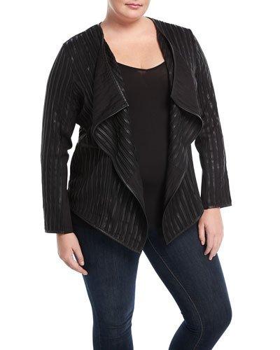 Faux-leather Striped Drape-front Jacket,