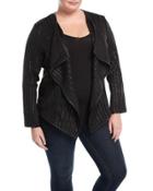 Faux-leather Striped Drape-front Jacket,
