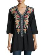 Heidi Embroidered V-neck Tunic, Black