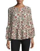 Long-sleeve Floral High-low Blouse