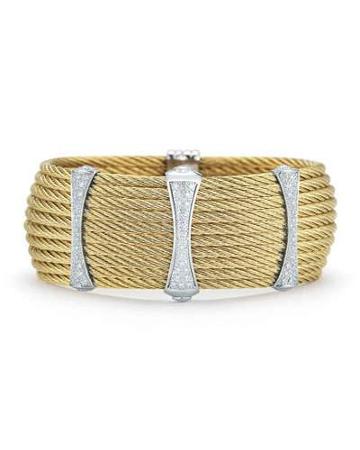 10-row Cable Cuff Bracelet W/ Pave Diamond Stations, Yellow