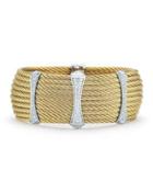 10-row Cable Cuff Bracelet W/ Pave Diamond Stations, Yellow