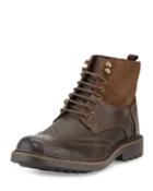 Robert Wayne Lino Wing-tip Leather/suede Boot, Dark Brown,