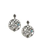 Pav&eacute; Diamond & Turquoise Round Drop Earrings