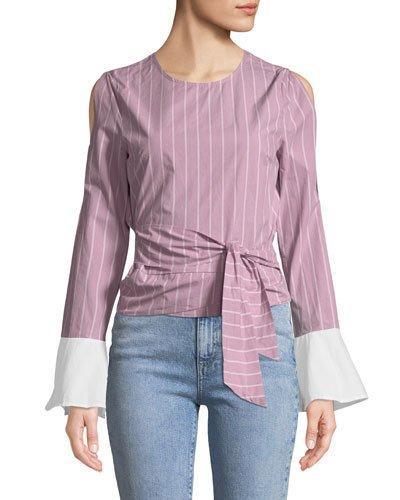 Belted Slit-sleeve Blouse