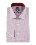 Mini-check Long-sleeve Dress Shirt, Red/blue