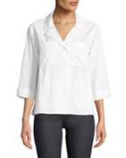 3/4-sleeve Button-front Poplin Blouse
