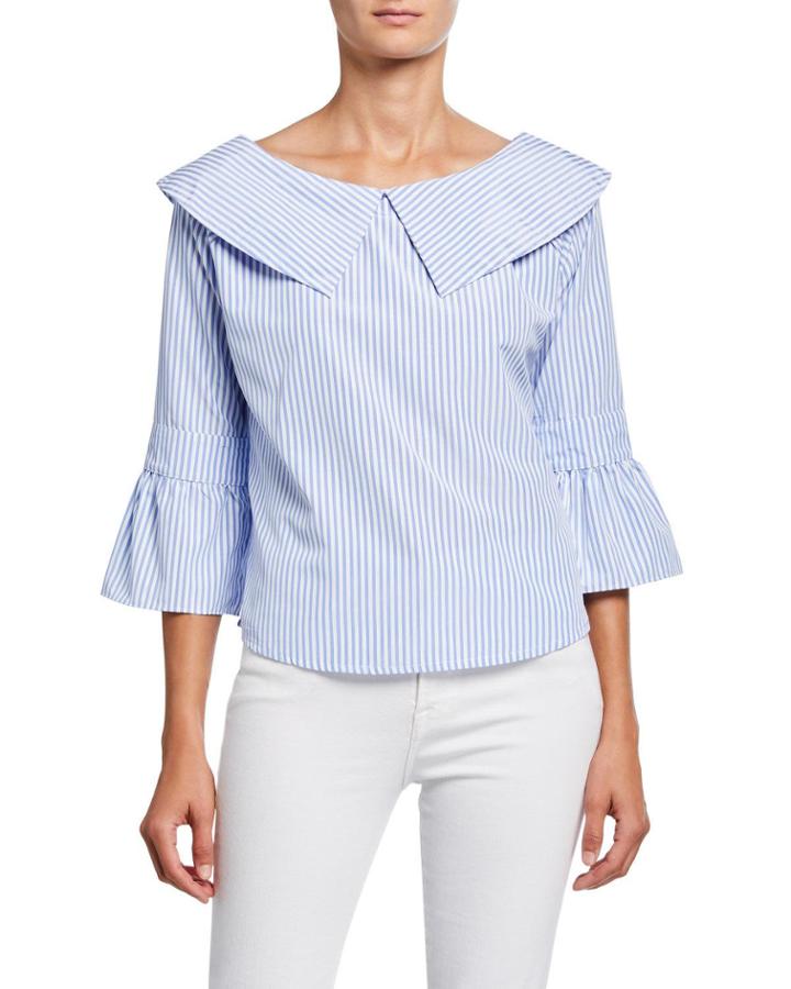 Striped 3/4-sleeve Platter-collar Top