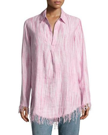 Baja Frayed-trim Linen Tunic, Pink