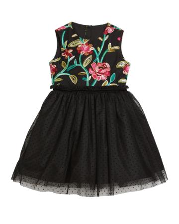 Flower Embroidered & Tulle Dress,