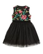 Flower Embroidered & Tulle Dress,