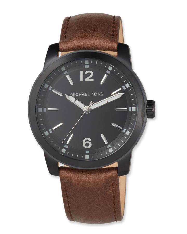 Men's 44mm Vonn Watch With Leather Strap, Brown/black