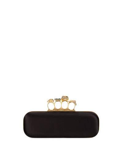 Satin Skull Knuckle Duster Clutch Bag, Black