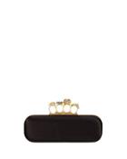 Satin Skull Knuckle Duster Clutch Bag, Black