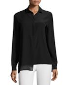 Long-sleeve Silk Tunic W/ Chiffon Overlay