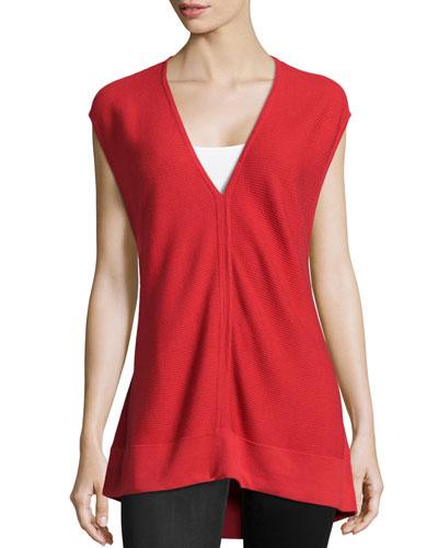 Ribbed V-neck Sweater, Tomato Red