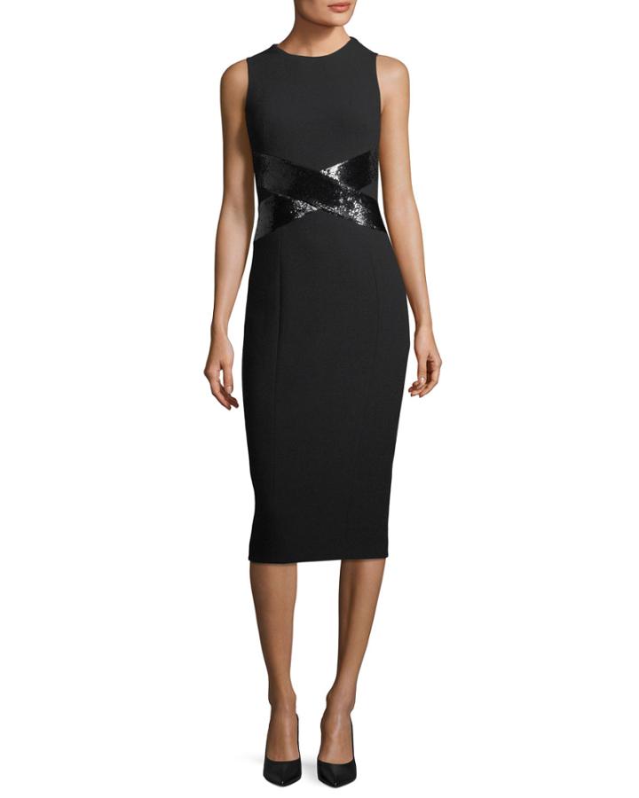 X-paillette Sleeveless Sheath Stretch-boucle Dress