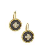 Pave Medallion Clover Drop Earrings