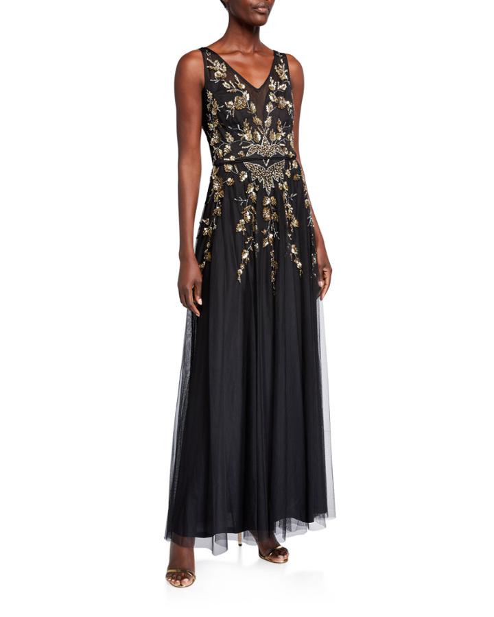 Beaded V-neck Gown