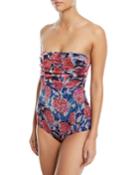 Rose-print Strapless One-piece