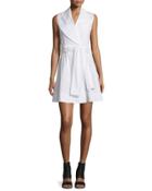 Sleeveless Cotton Poplin Wrap Dress, White