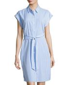 Striped Lace-inset Shirtdress, Blue/white