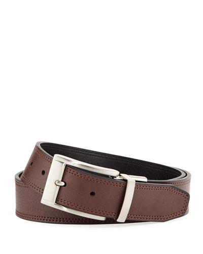 Flat-edge Reversible Contrast Faux-leather Belt