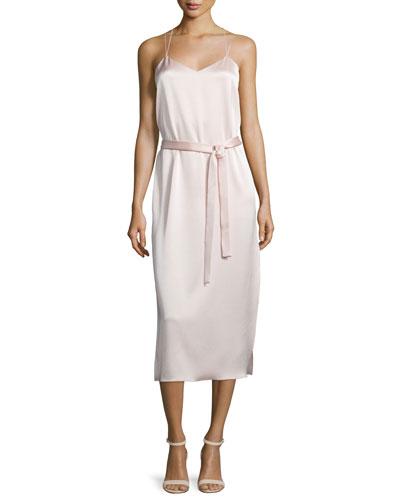 Belted Satin Camisole Slip Dress,