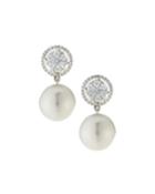 18k White Gold Diamond-circle & South Sea Pearl Earrings