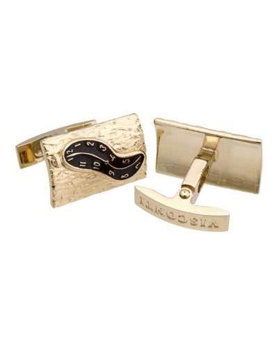 Melting Clock Enamel Cuff Links, Gold/brown