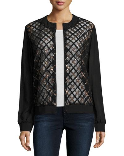 Metallic-pattern Suede Bomber Jacket, Black