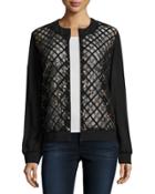 Metallic-pattern Suede Bomber Jacket, Black