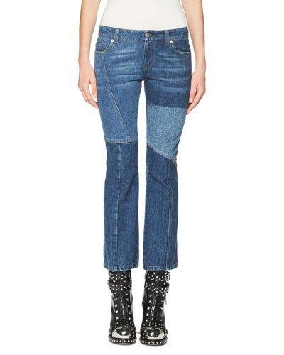 Patchwork Kick Crop Jeans,