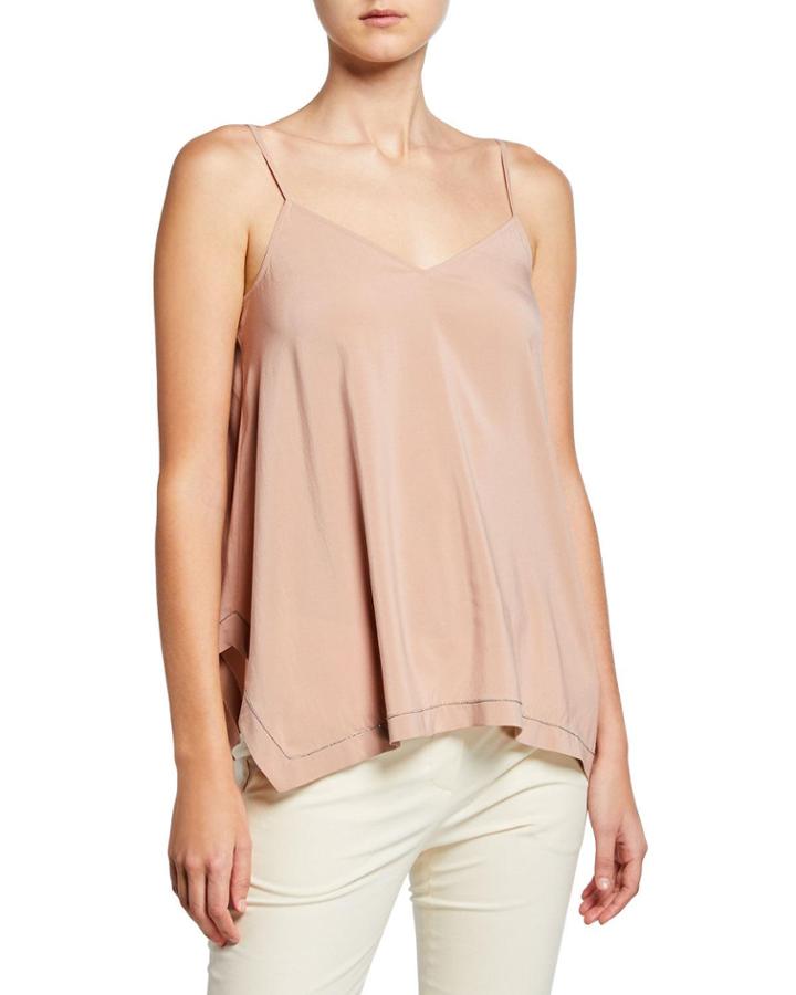Silk Embellished V-neck Tank