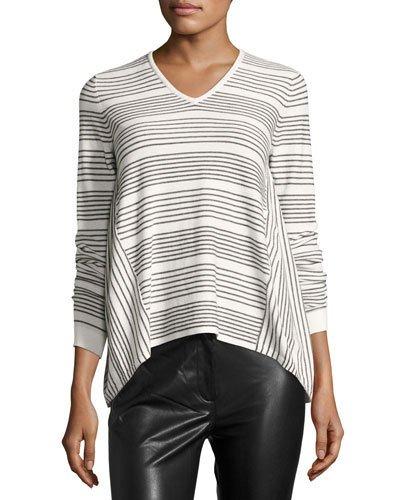 Pinstriped Knit Top, Black/white
