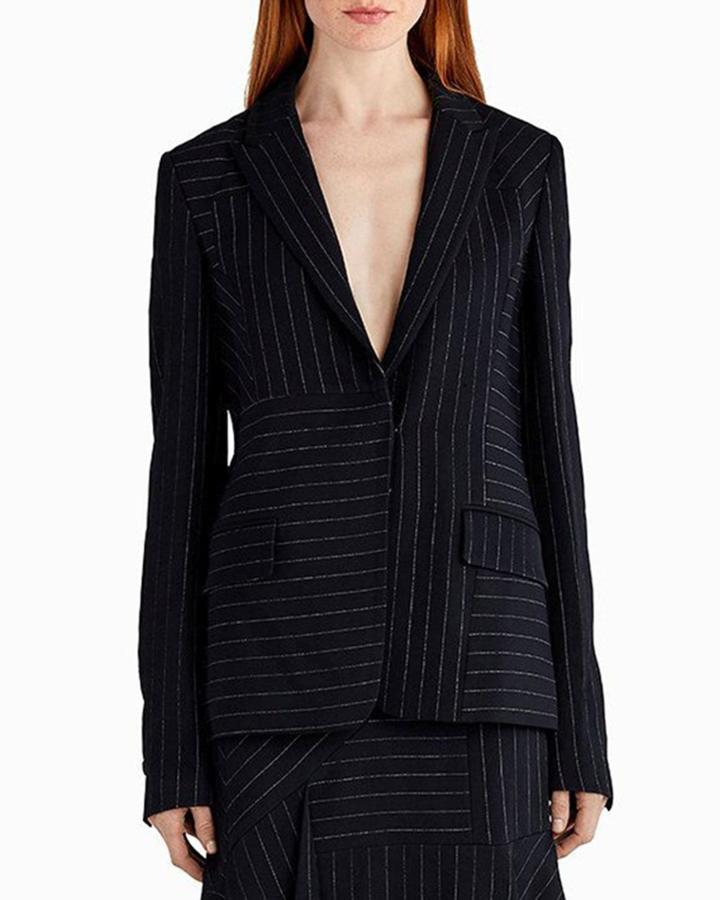 Pinstripe Stretch Crepe Jacket, Black/white