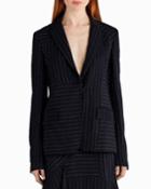 Pinstripe Stretch Crepe Jacket, Black/white