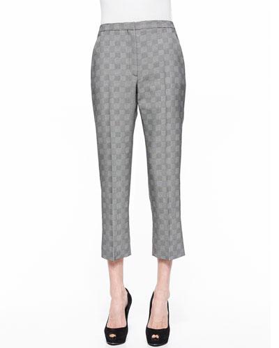 Prince Of Wales Cropped Flare Pants, Black/white