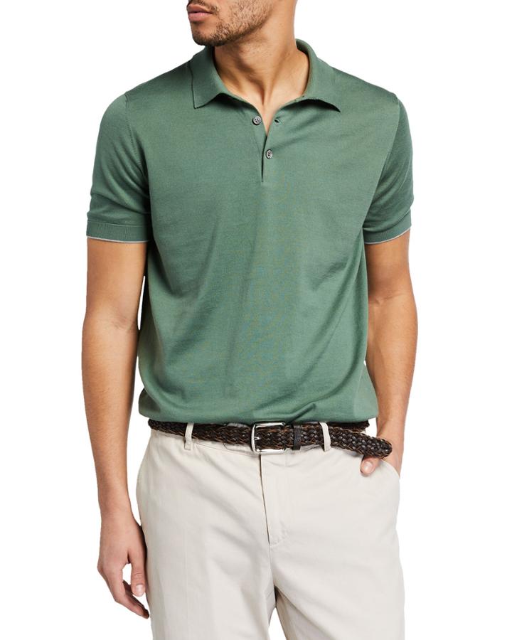 Men's Rib Contrast Trim Short Sleeve Polo