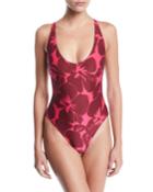 Strappy Cross-back Floral One-piece